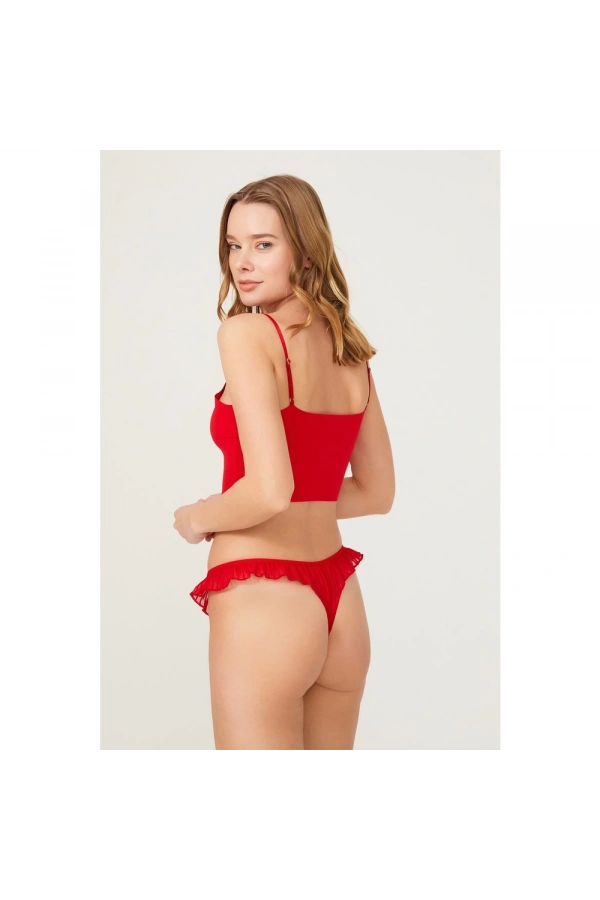 COTTONHİLL Kadife Baskılı Pileli Transparan Külot-KIRMIZI