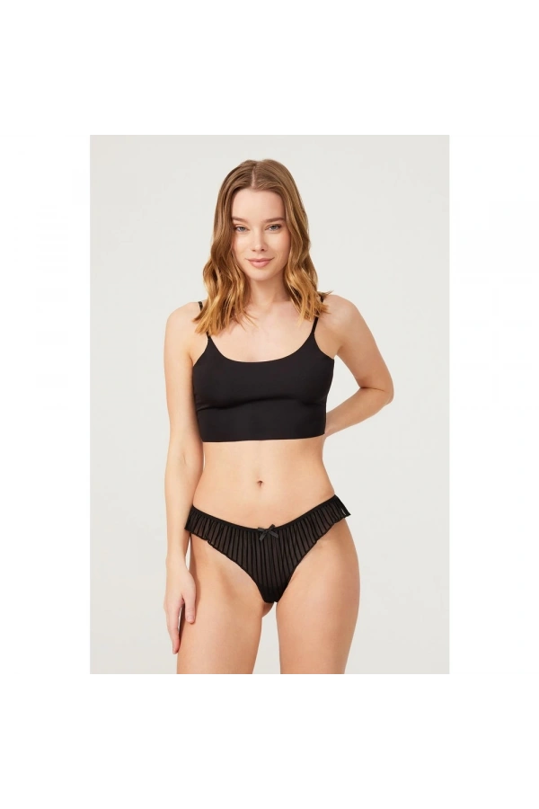 COTTONHİLL Kadife Baskılı Pileli Transparan  Külot-SİYAH