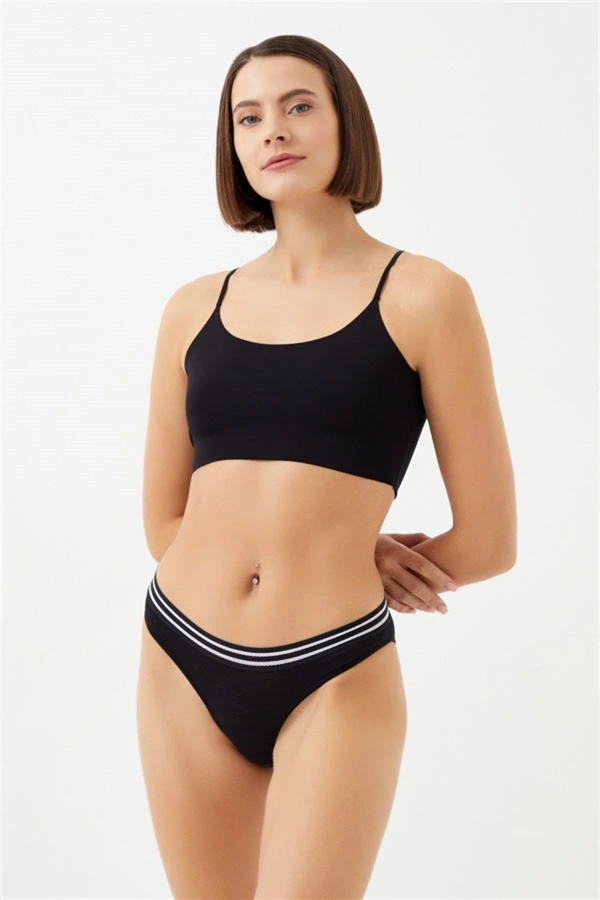 Cottonhill Siyah Renk Spor Kesim %90 Pamuklu Kadın Bikini Külot