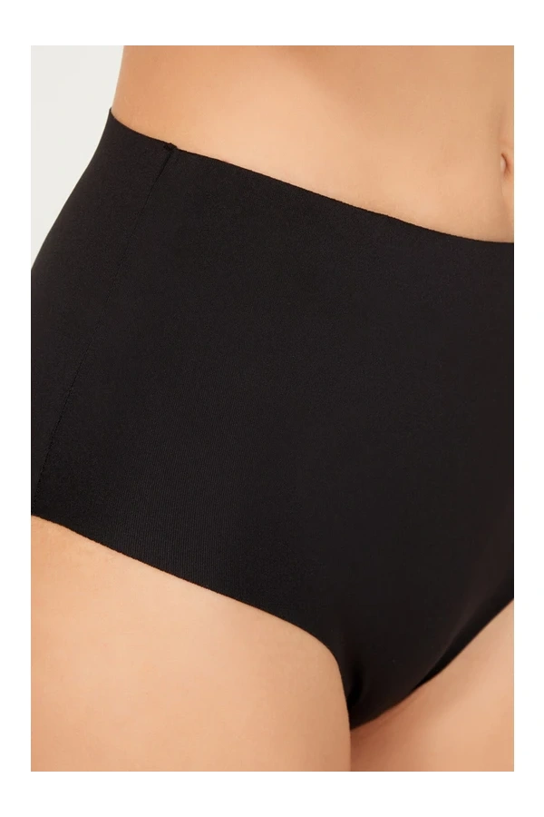 COTTONHİLL Yüksek Bel Basic Lazer Kesim Kadın Bikini Külot-SİYAH