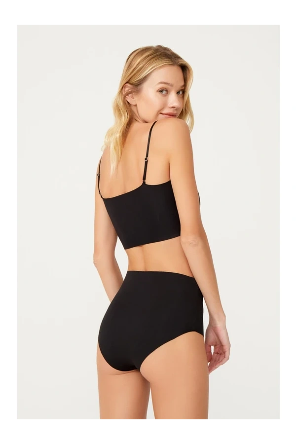 COTTONHİLL Yüksek Bel Basic Lazer Kesim Kadın Bikini Külot-SİYAH