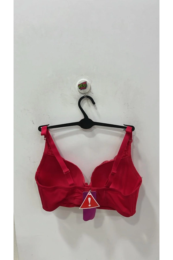 Kadın C Cup Desteksiz Balenli Dantel Detaylı Kırmızı Sütyen - 728