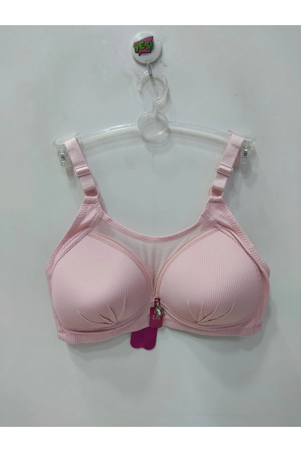 FK FK Önü Dantelli Fitilli Desteksiz ve Balensiz Sütyen-Pudra