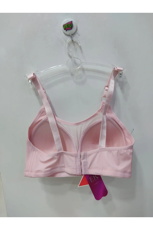 FK FK Önü Dantelli Fitilli Desteksiz ve Balensiz Sütyen-Pudra