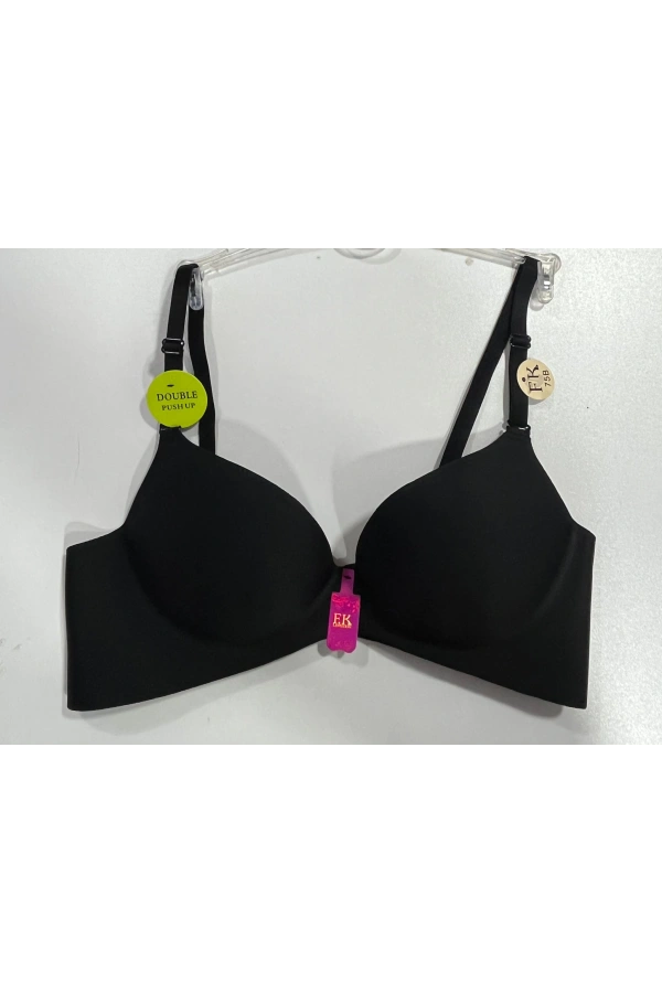 F.K Lazer Kesim Double Push Up Siyah Sütyen-533