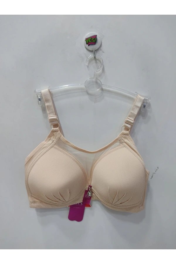 FK Önü Dantelli Fitilli Desteksiz ve Balensiz Sütyen-Ten