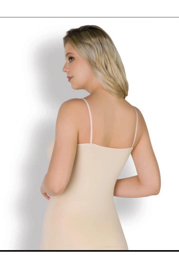 Kolcu Kadın Likralı Pamuklu İp Askılı Ten Atlet - 2501