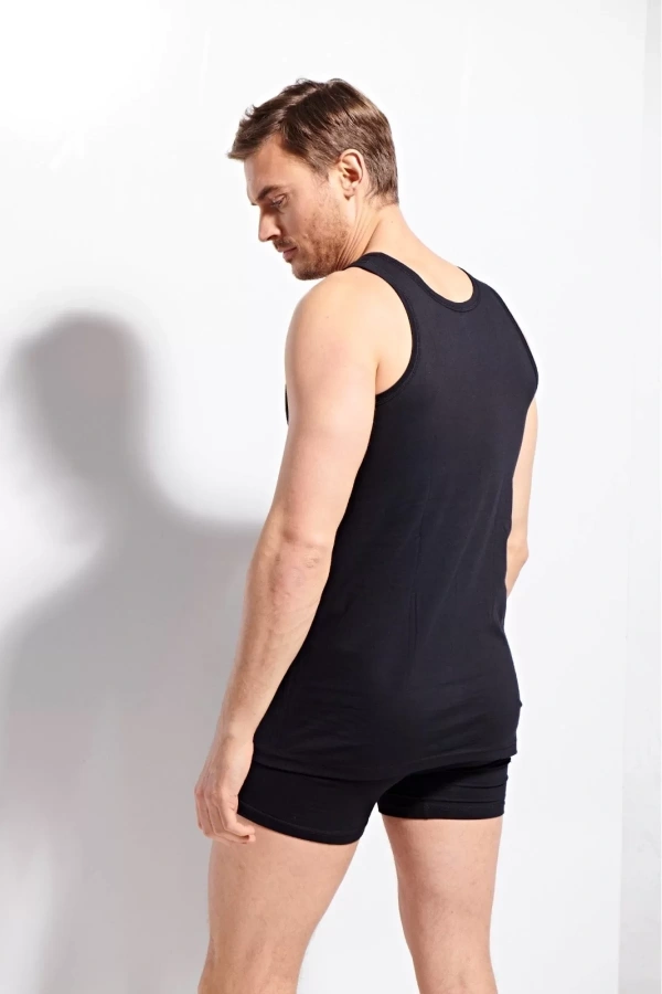 Kolcu Erkek Penye %100 Pamuklu Premium Kalite Siyah Atlet K1100 - Siyah