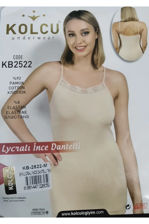 Kolcu İnce Askılı Dantelli Likralı Atlet KB2521-TEN