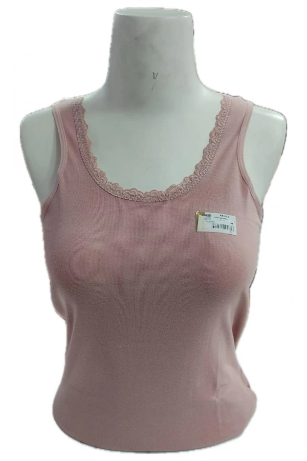 Kolcu Geniş Askılı Dantel Detaylı Kadın Atlet - Pudra