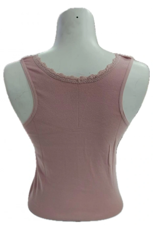 Kolcu Geniş Askılı Dantel Detaylı Kadın Atlet - Pudra