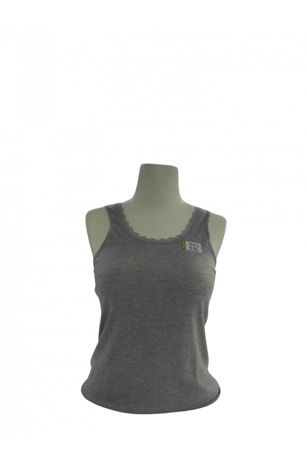 KOLCU KADIN GENİŞ ASKILI YAKA DANTELDETAY ATLET-GRİ