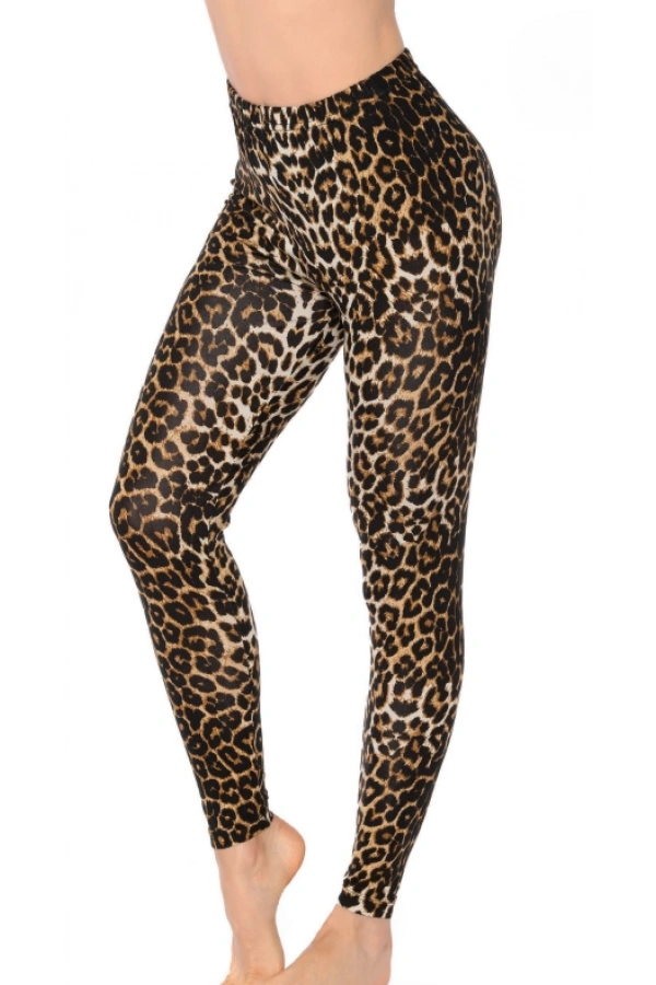 Kolcu Leopar Desenli Likralı Uzun Kadın Tayt - KB3005