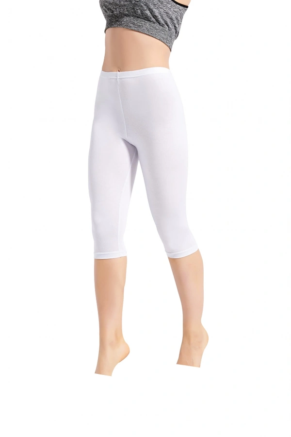 Kolcu Kadın BEYAZ Elastan Kapri Tayt 454