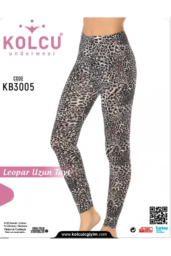 Kolcu Kar Leoparı Desenli Likralı Uzun Kadın Tayt - KB3005