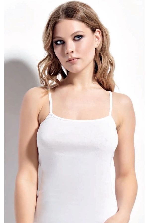 Kolcu Kadın Ribana İp Askılı Atlet - Beyaz