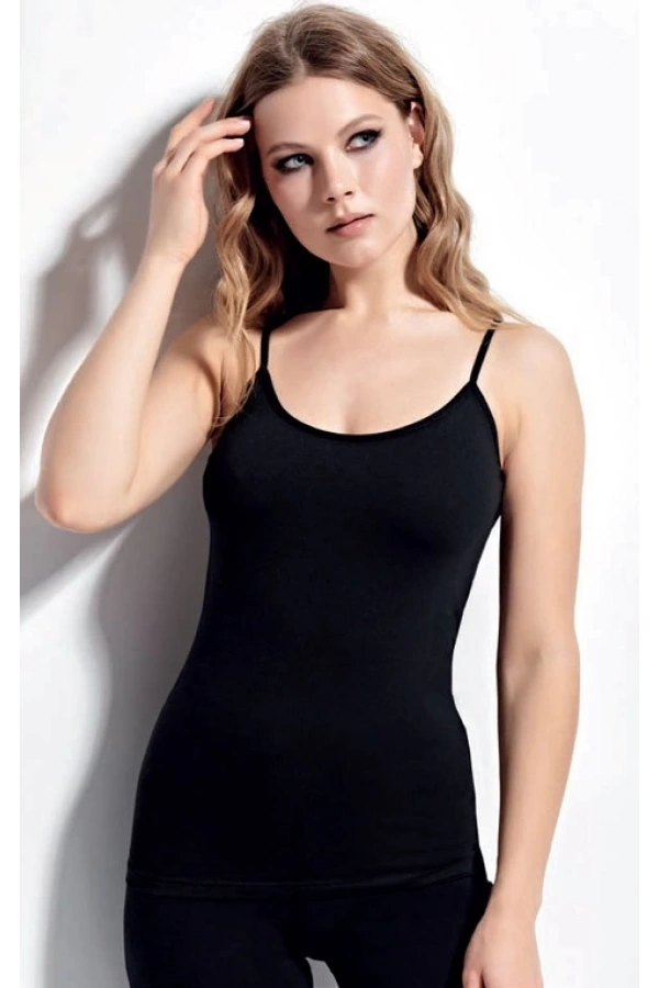 Kolcu Kadın Ribana İp Askılı Atlet - Siyah