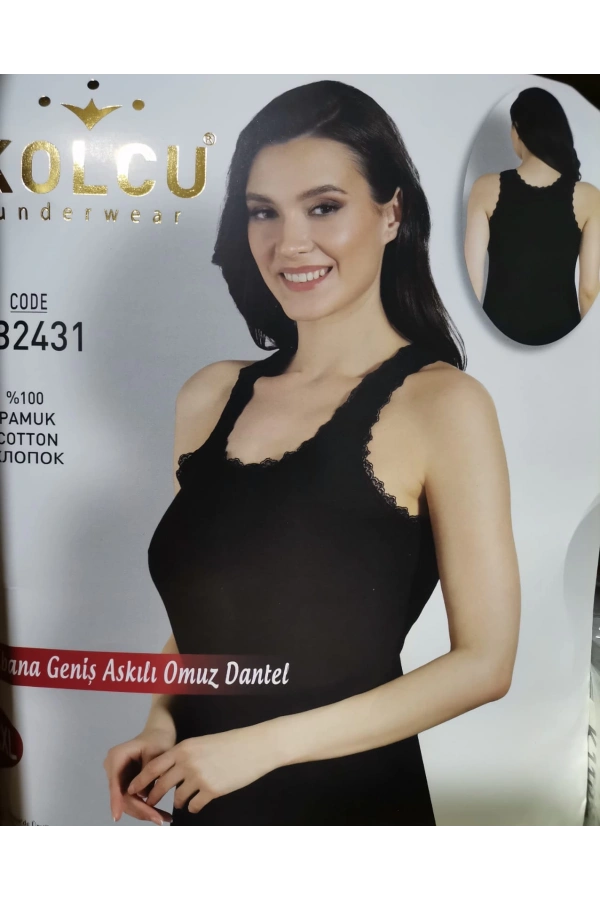 KOLCU RİBANA OMUZ DANTELLİ ATLET-KB2430-SİYAH