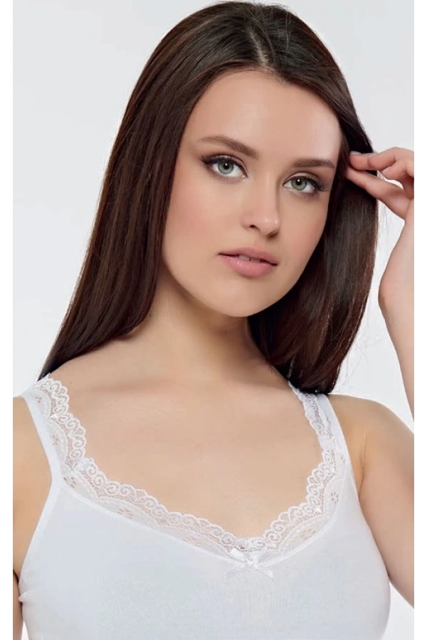 KOLCU RİBANA OMUZ DANTEL KADIN ATLET -KB2590-BEYAZ