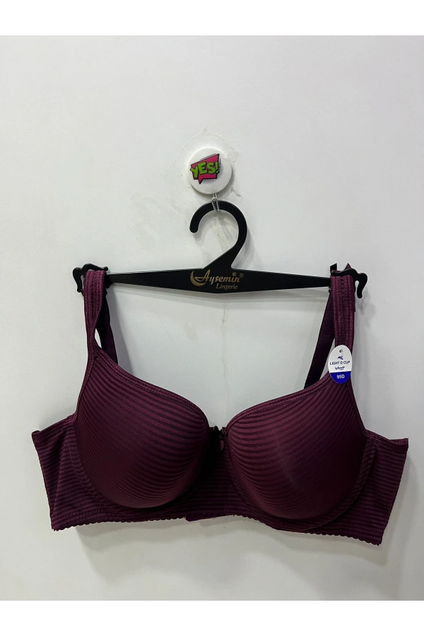 Nergiz Kadın Çizgi Desenli D Cup Toparlayıcı Bordo Sütyen