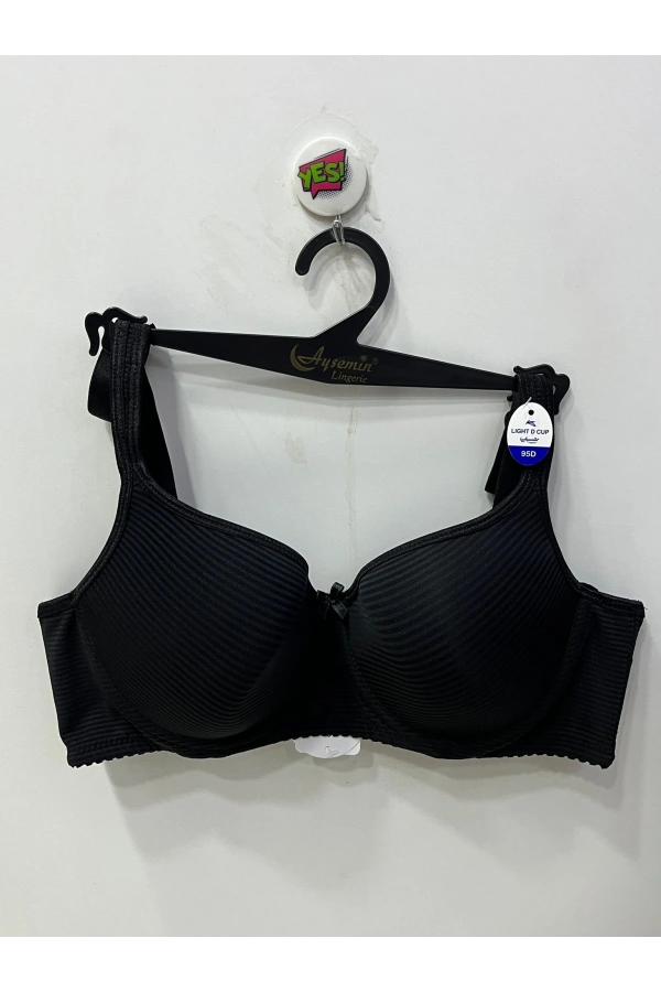 Nergiz Kadın Çizgi Desenli D Cup Toparlayıcı Siyah Sütyen