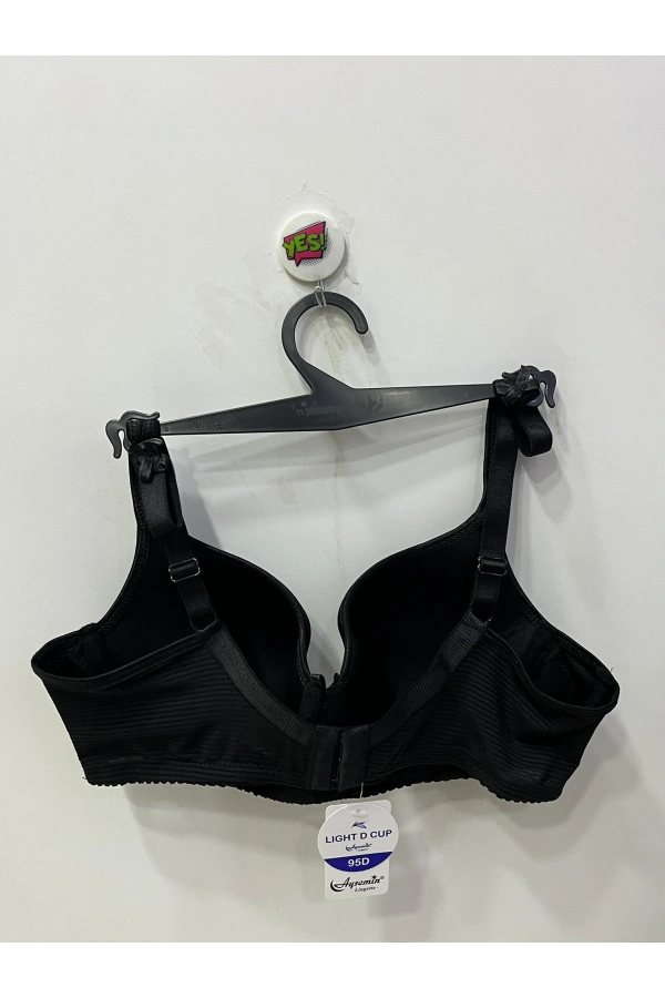 Nergiz Kadın Çizgi Desenli D Cup Toparlayıcı Siyah Sütyen