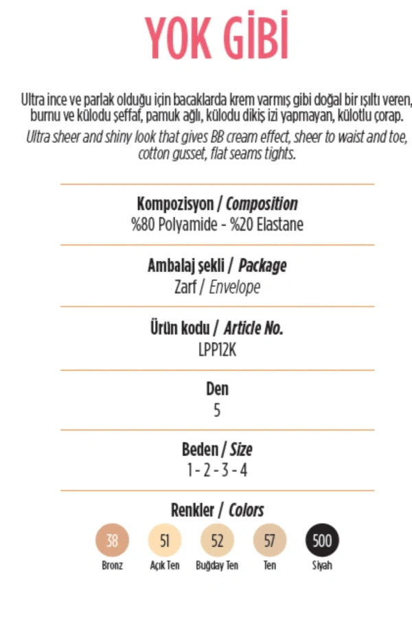 PENTİ 5 DEN YOK GİBİ BB CREM EFFECT PARLAK BURNU ŞEFFAF KÜLOTLU ÇORAP-A.TEN