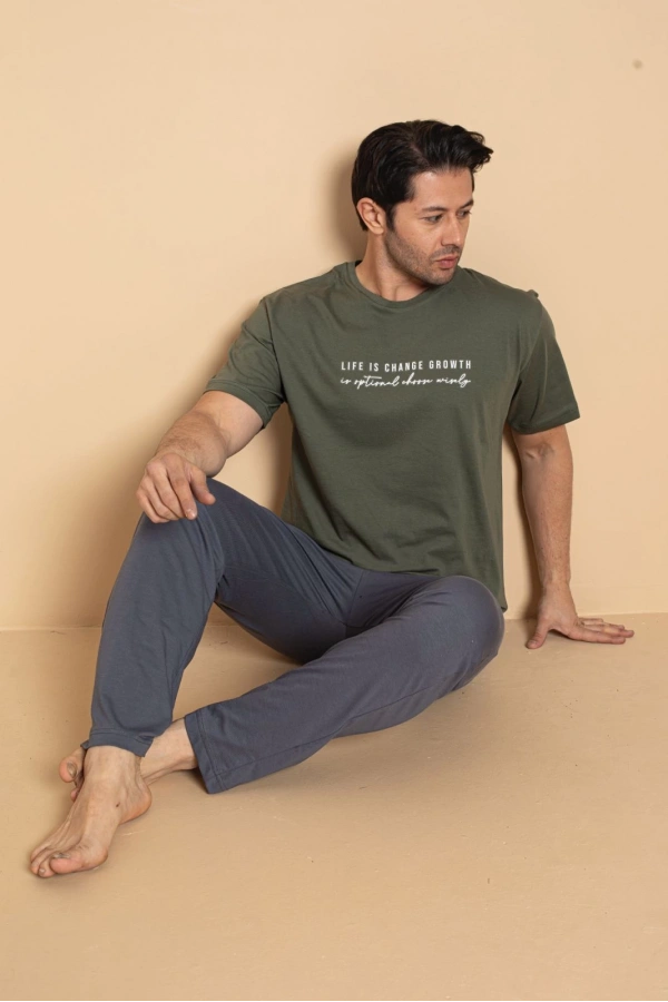 Pijamerry Erkek Milan Kumaş Kısa Kollu Pijama Takımı