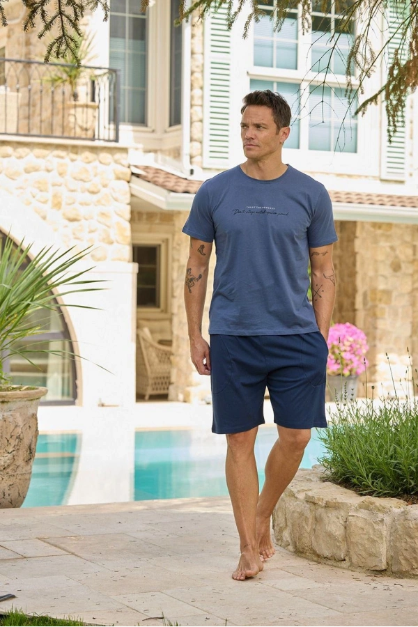 Pijamoni Kısa Kollu Şortlu Erkek Antrasit Pijama Takımı