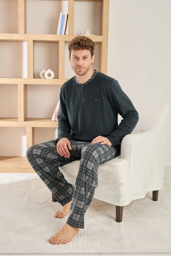 PİJAMONİ ERKEK MİCROSOFT BİS.YAKA PİJAMA TAKIM-6410-6