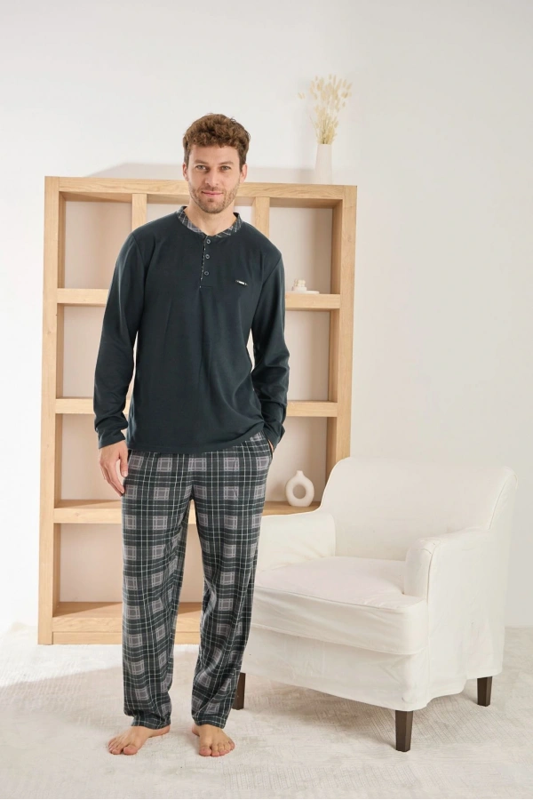 PİJAMONİ ERKEK MİCROSOFT BİS.YAKA PİJAMA TAKIM-6410-6