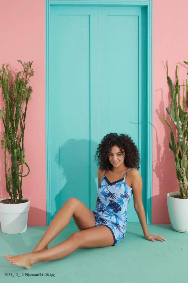 PİJAMONİ ESİNTİ İP ASKILI ŞORTLU PİJAM TAKIMI2780-5