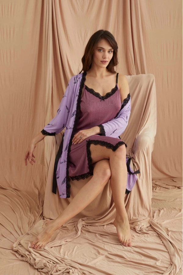 PİJAMONİ KADIN KAŞKORSE SABAHLIKLI TUNİK PİJAMA TAKIMI