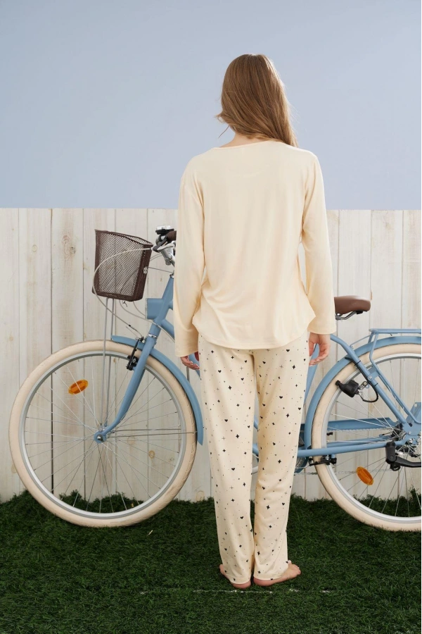 Pijamoni Kadın Milan Kumaş Bisiklet Yaka Sarı Pijama Takımı - 7600