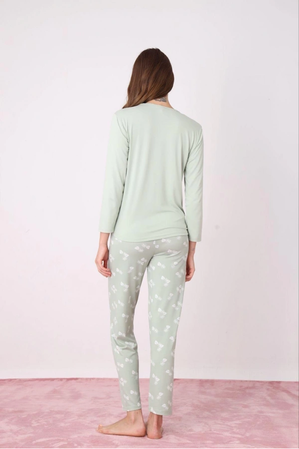 Pijamoni Kadın Milan Kumaş Bisiklet Yaka Su Yeşili Pijama Takımı - 7600