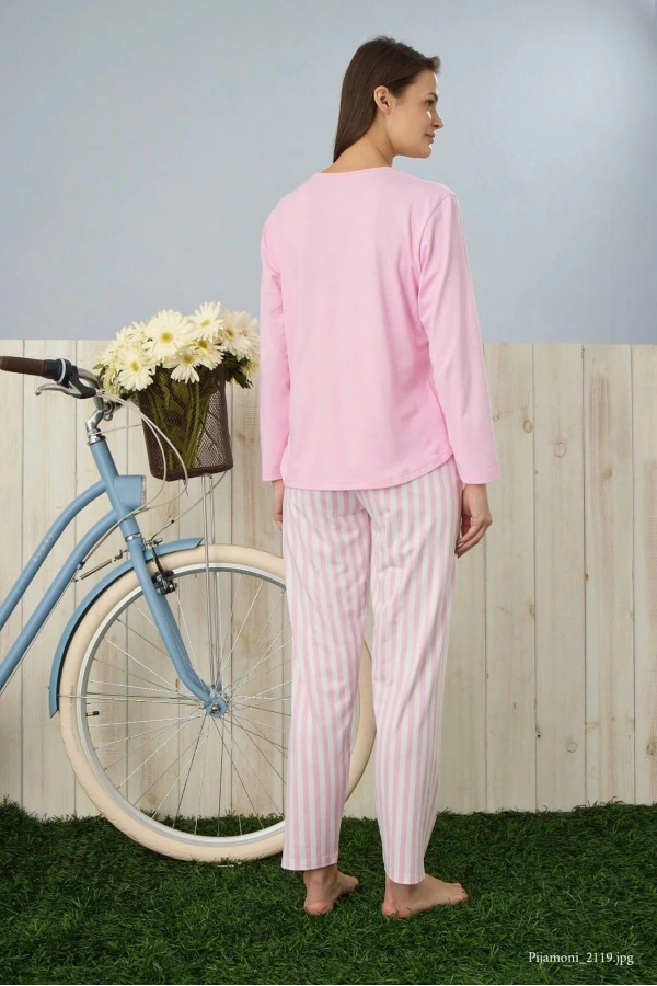 Pijamoni Kadın Milan Kumaş Bisiklet Yaka Pembe Pijama Takımı - 7600