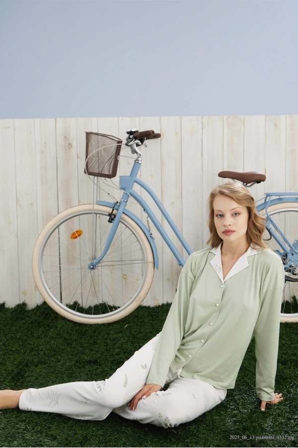 Pijamoni Kadın Milan Kumaş Gömlek Yaka Premium Pijama Takımı