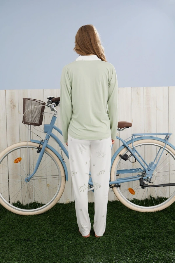 Pijamoni Kadın Milan Kumaş Gömlek Yaka Premium Pijama Takımı