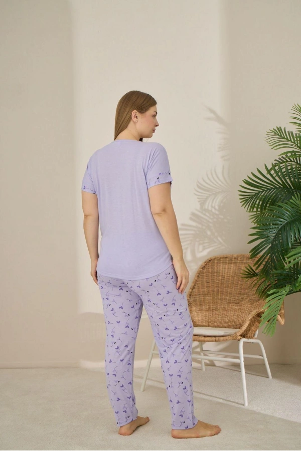 Pijamoni Polyviskon Büyük Beden A. Lila Pijama Takımı - 7340