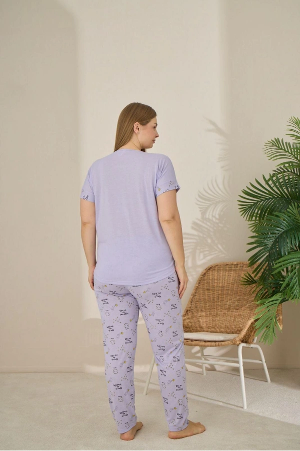 Pijamoni Polyviskon Büyük Beden K. Lila Pijama Takımı - 7340