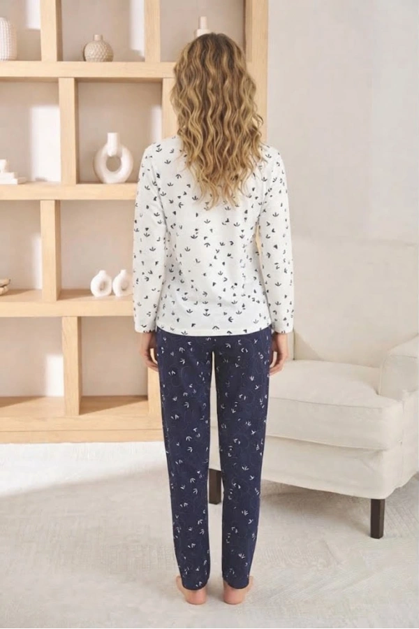 Pijamoni Kadın Sofya Kumaş Bisiklet Yaka Pijama Takımı