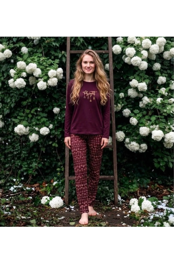 Pijamoni Kadın Sofya Kumaş Bisiklet Yaka Pijama Takımı