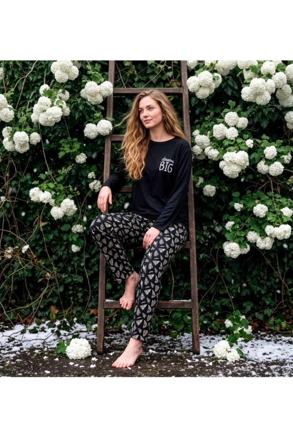 Pijamoni Kadın Sofya Kumaş Bisiklet Yaka Pijama Takımı