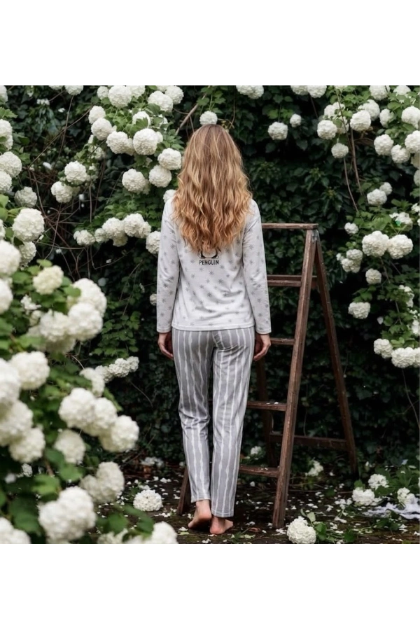 Pijamoni Kadın Sofya Kumaş Bisiklet Yaka Pijama Takımı