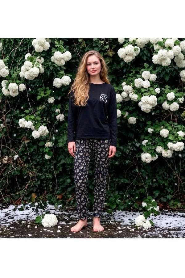 Pijamoni Kadın Sofya Kumaş Bisiklet Yaka Pijama Takımı