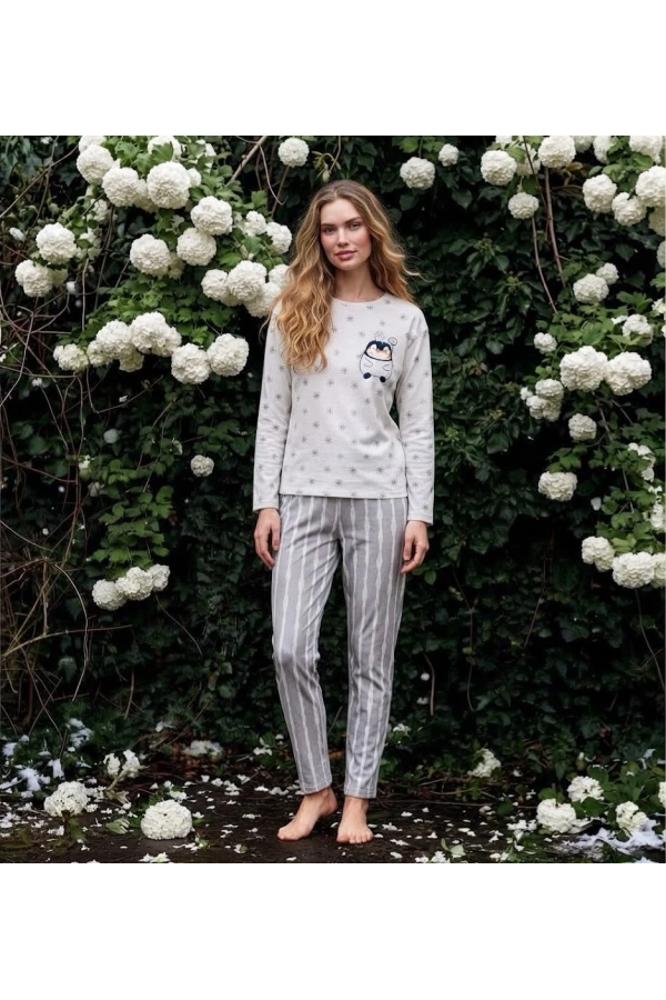 Pijamoni Kadın Sofya Kumaş Bisiklet Yaka Pijama Takımı