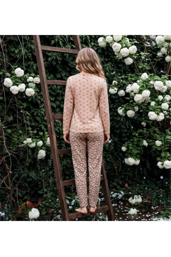 Pijamoni Kadın Sofya Kumaş Bisiklet Yaka Pijama Takımı
