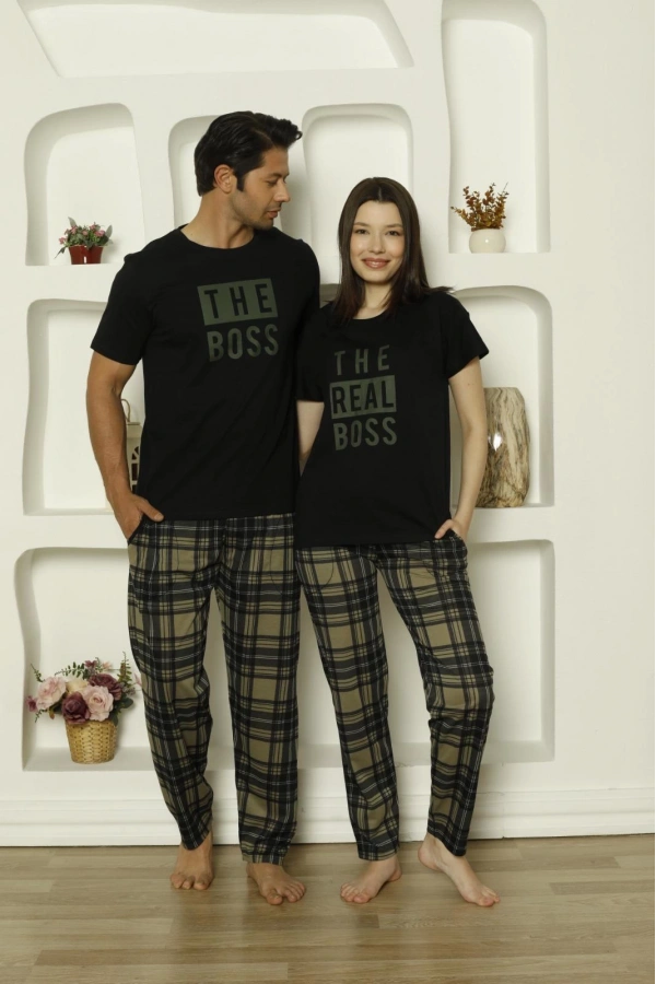 Pijamoni Süprem Kumaş Altı Ekose Desenli Kısa Kollu Kadın Pijama Takımı-6610