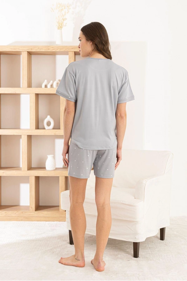 Pijamoni Kadın Milan Kumaş Şortlu Gri Pijama Takımı