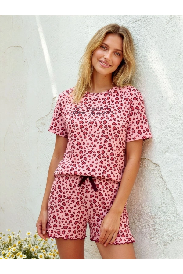 Pijamoni Kadın Milan Kumaş Kısa Kollu Şortlu Pijama Takımı